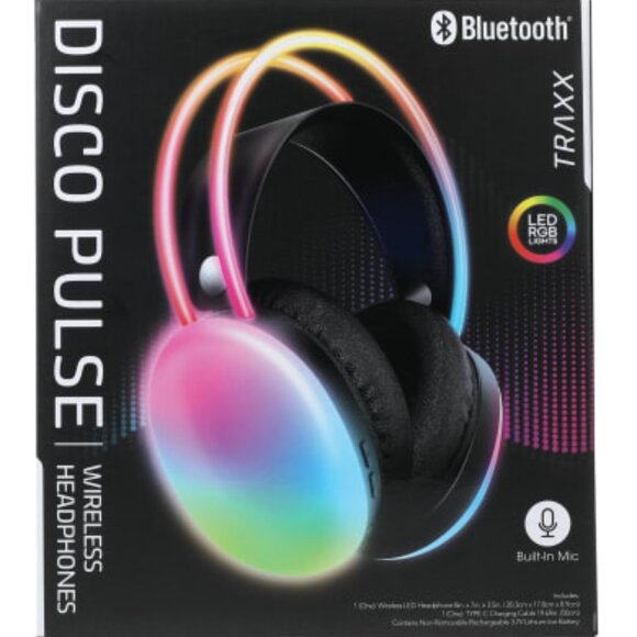Disco Pulse LED Bluetooth Headphones w/ MicWireless, RGB Lights, New
